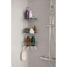 Banyo Köşe Rafı Askılı Duş Organizeri Ve Şampuanlık 3 Katlı Krom Ek-03 Krom