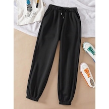 Essnce Solid Drawstring Waist Thermal Lined 4 Mevsim Eşofman Siyah