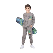 Erdem Kıds Erkek Çocuk Dinozor Baskılı Pijama Takımı İki İplik Eşofman Takımı Okul İkili Takım Taş Taş