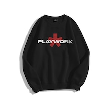 Tarzsokak Unisex Playwork Bisiklet Yaka Sweatshirt Siyah