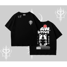 Tarzsokak Paw Sitive Kedi Arka Baskılı Oversize Tshirt Siyah