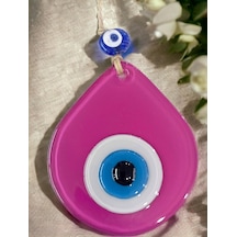 Mini Pembe Damla Desen Nazar Boncuklu Duvar Dekoru Cam Duvar Süsü