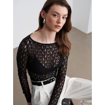 Dilvin 32763 Kayık Yaka Dantel Top-siyah