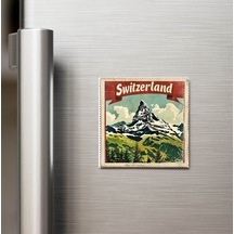 İsviçre Switzerland - Posta Pulu Temalı Ülke - Baskılı Buzdolap Magneti Kare - 9x9 Cm