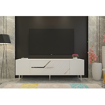 Ufa Tv Sehpası Tv Ünitesi 150 Cm Beyaz Gümüş