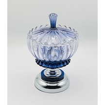 Furkan Gümüş Ayaklı Füme Mavi Cam Şekerlik