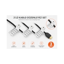 3'lü Kablo Düzenleyici Kablo Tutucu Masa Kablo Organizeri Hdmı Usb Şarj Kablosu Düzenleme Aparatı Vidalı Kablo Sabitleyici Beyaz