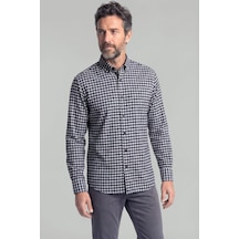 Bisse Modern Fit İtalyan Yaka Düğmeli Ekose Kışlık Pamuk Lacivert Erkek Gömlek Gmeks0122300214 D39 Lacivert