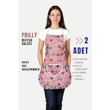 Frilly İkili Paket Mutfak Önlüğü Sıvı Geçirmez Su Geçirmez Mutfak Önlüğü Elma&happy Day