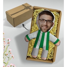 Bk Gift  Kutusunda Kişiye Özel Fotoğraflı Yeşil Beyaz Futbolcu Bebek Yastık-1, Arkadaşa , Sevgiliye , Doğum Günü si
