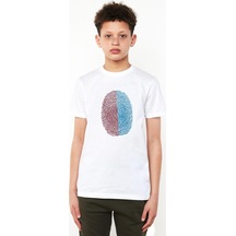 Tshirthane Bordo Mavi Parmak İzi Beyaz Çocuk Bisikletyaka Tshirt Beyaz