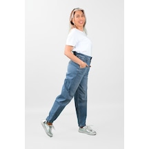 Kadın Beli Lastikli Kot  Pantolon Mavi