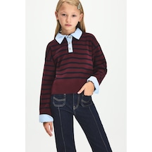 Defacto Relaxed Fit Polo Yaka Çizgili Oxford Kazak Kız Çocuk I3601a826wnbr194 Bordo-br194
