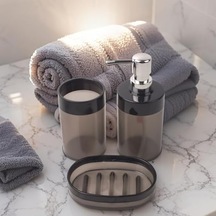 Akrilik 3&apos Lü Banyo Ve Lavabo Seti - Diş Fırçalık, Sıvı Sabunluk Ve Katı Sabunluk - Şık, Dayanıklı, Modern Banyo Organizeri Asorti Açık Ahşap