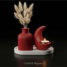 3lü Premium Avangard Hilal Ay Mumluk, Pampas Vazosu Seti - Tealight Mum Hediyeli 51316480