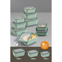 Vienev 9'lu Vip Dikdörtgen Mikrodalga Ve Difrize Uygun Saklama Kabı Seti Yeşil 3x 1750,1050,600 Ml Yeşil