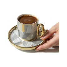 6 Kişilik Altın Yaldızlı Çizgisel Türk Kahvesi Fincanı - 90 Ml Diğer
