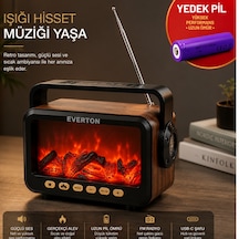 Everton Rt-734 Retro Tasarımlı Şömine Efektli Solar El Fenerli Bluetooth Hoparlör & Fm Radyo Yedek Pili