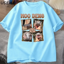 Flood Of Style Moo Deng Rap T Shirt Seviyorum Moo Deng Komik Bebek Hippo Sevgilisi T-shirt Rahat Pamuk Erkek Mavi