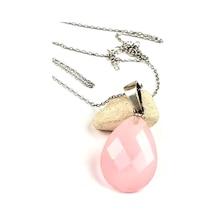 Pembe Kuvars Aşk Taşı Gümüş Kolye (479427396)