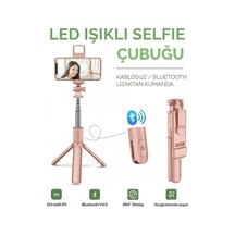Ers Led Işıklı Selfie Çubuğu Bluetooth Kumandalı Kablosuz Tripot Selfie Monopod Selfie Stick Pembe