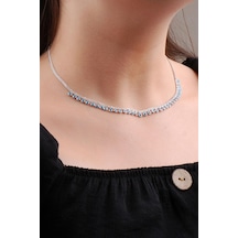Turkuaz Taşlı Gümüş Choker Kolye 6575 461233605