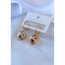 316l Çelik Gold Renk Zirkon Taş Detay Kadın Küpe Altın