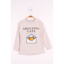 Toontoy Kids Toontoy Kız Çocuk Kedi Baskılı T-shirt Bej