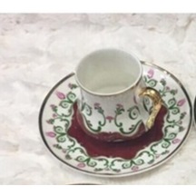 İnce Osmanlı Çiçekli Kahve Fincanı 90 Cc Dir. 1 Kişilik Beyaz Gold Elde Yıkayınız. Bordo
