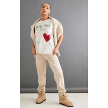 Vizon Oversize Hope T-shirt - Oversize Baskılı Vizon