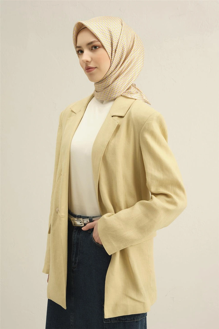 Armine Çiçek Desenli Saf İpek Twill Eşarp 9307d 01 Sarı