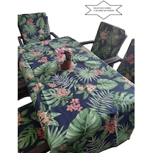 Sandalye Minderi Masa Örtüsü 120x180 4 Adet Minder Yeşil Yaprakli Kalin Duck Kumaş 4 Cm Sünger