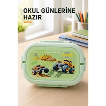 Mint Yeşili Araçlı Çocuk Beslenme Kutusu 6 Bölmeli Kilitli Saplı Okul Piknik Yemek Saklama Kabı Seti