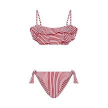 Bonesta Payee Volanlı Straplez Kırmızı Bikini Takımı Kırmızı