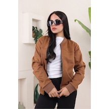 Kadın Relax Fit Bomber Süet Ceket Kahve Süet