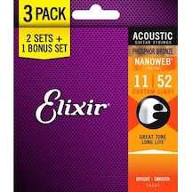 Elixir 16544 Nanoweb Bronze Akustik Gitar Teli 11-52