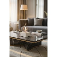 Quadrata Beyaz Biyoetanol Masaüstü Şömine - 1 Lt Yakıt Ve Dekoratif Taş Hediye