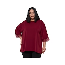 Disentis Modest Büyük Beden Dantel Detaylı Yarım Kol Bordo Bluz Bordo