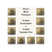 Ovivo Mina Titanyum 5 Adet Komütatör + 5 Adet Topraklı Priz