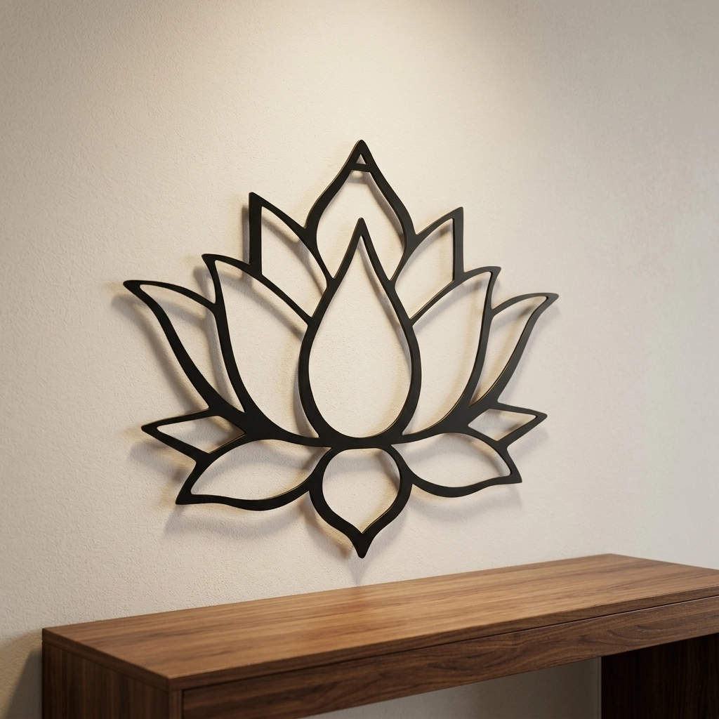 Lotus Çiçeği Metal Tablo Siyah
