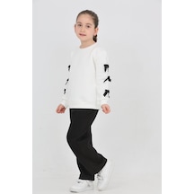 Erdem Kıds Kız Çocuk 3 İplik Şardonlu Kurdele Detaylı Basic Sweatshirt-bol Kesim Palazzo Eşofman Takım Ekru-siyah Ekru-siyah