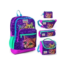 Coral High Mor Kedi Beşli Okul Ve Günlük Çanta Seti