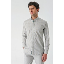 İmza Beyaz Uzun Kollu Baskılı Düğmeli Yaka Cepsiz Biyeli Pamuklu Likralı Slim Fit Gömlek 1004240141-beyaz Beyaz