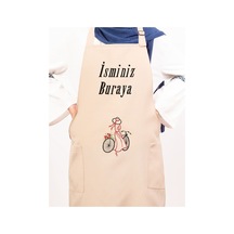 Mutfak Önlüğü Kişiye Ve İsme Özel Nakışlı Mutfak Önlüğü Bisiklet Farklı Renkler Krem