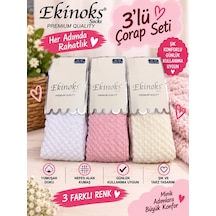 Ekinoks Socks Ekinoks Ednarog Kabartma Desenli Koton %100 Pamuk 1beyaz 1pembe 1ekru Kilotlu Çocuk Çorabı 1-12 Yaş 3562 Renkli