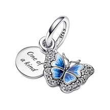 Fubena Mavi Kelebek Ve Yazılı Çift Sallantılı Charm