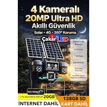 20gb İnternet 128gb Sd Kart Dahil 4 Lens 20mp Ultrahd Sim Kartlı Güneş Enerjili Güvenlik Kamerası