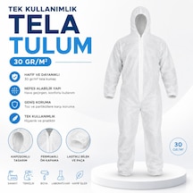 Tek Kullanımlık Tela Tulum 30gr Beyaz Fermuarlı 10 Adet