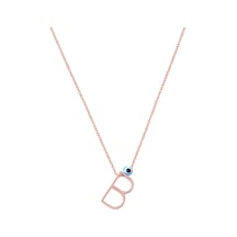 Rose Kaplamalı Nazar Boncuklu B Harfi Gümüş Kolye Gold - Rose Gold - Gümüş