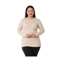 Disentis Büyük Beden Bisiklet Yaka Uzun Kollu Viskon Bej Body Bej